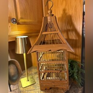 Vintage, Teakwood and Bamboo Bird Cage With  Pagoda Top Made In Indonesia 1970s